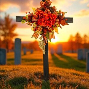 T&C Floral Company Autumn Cross Decor with Orange and Green Accents MADETOORDERS